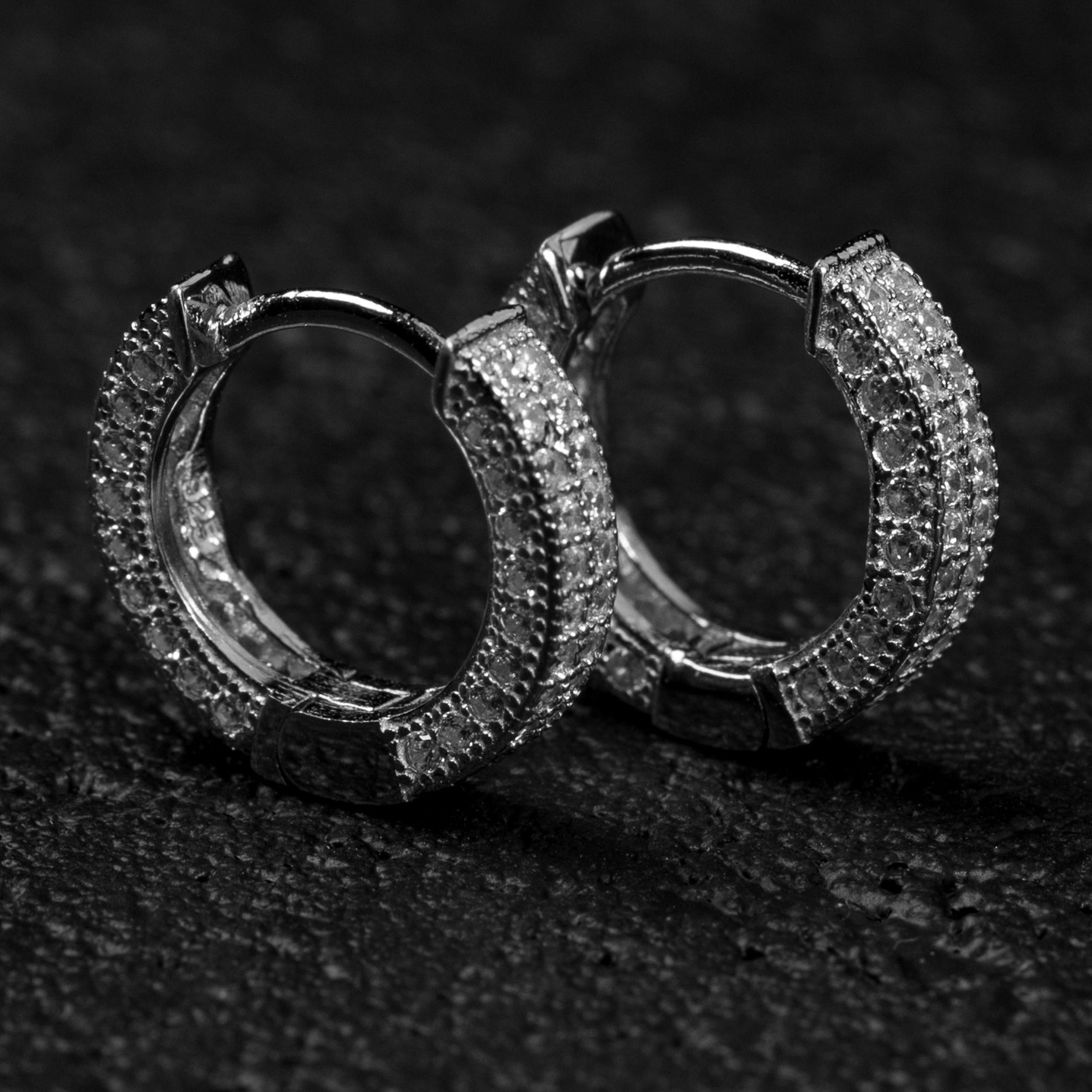 Mens Fully Iced Sterling Silver Cz Small Huggie Hoop Earrings