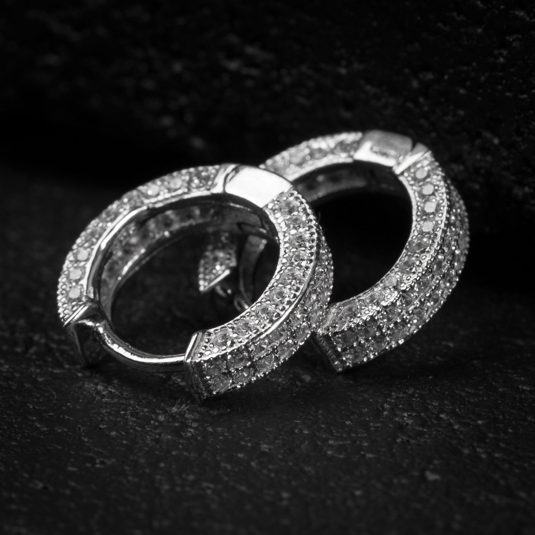 Mens Fully Iced Sterling Silver Cz Small Huggie Hoop Earrings