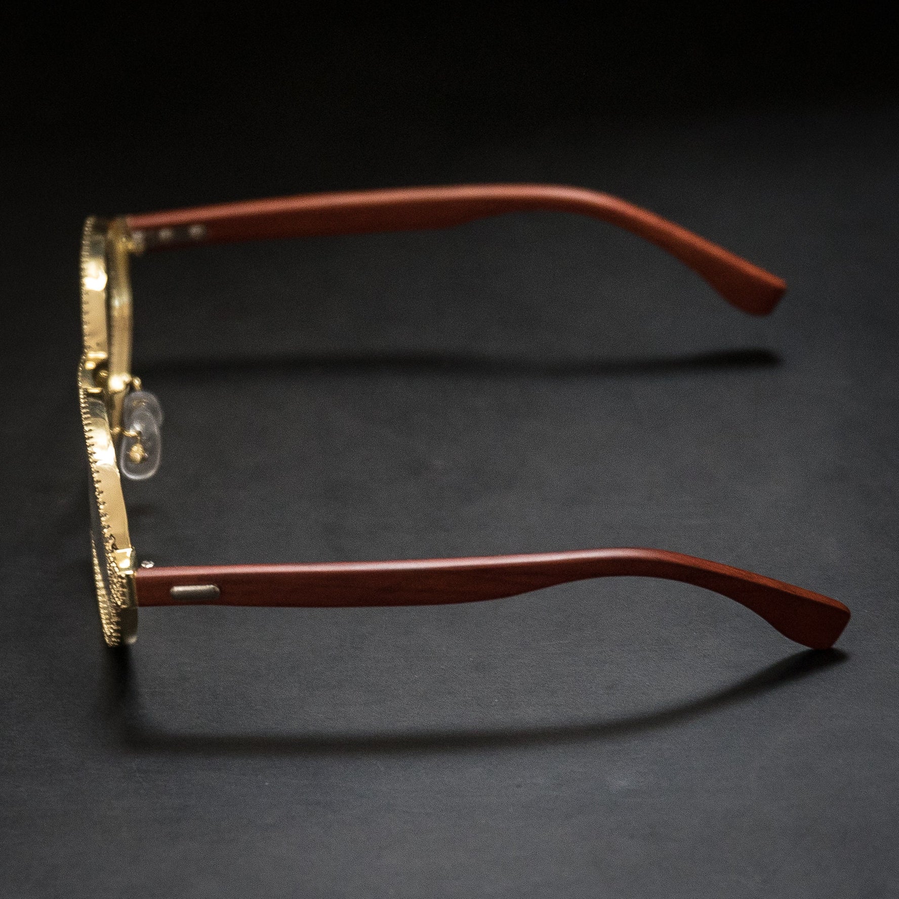 Mens Retro Iced Gold Plated Wood Frame Vintage Clear Lens Hip Hop Round Glasses